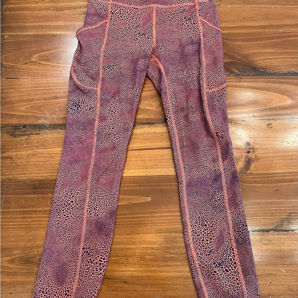 lululemon athletica orange and navy Patterned Leggings